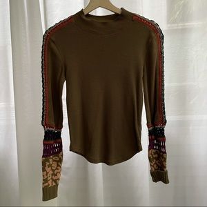 Free People Crochet Long-Sleeve Olive Top